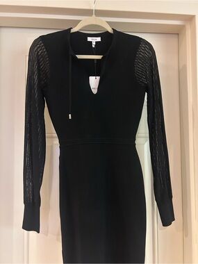 Reiss Black Long-Sleeve Knit Dress with Sheer Sleeves